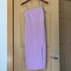 LYANER Asymmetrical Lavender Split Hem Bodycon Elegant Midi Dress Purple Size M